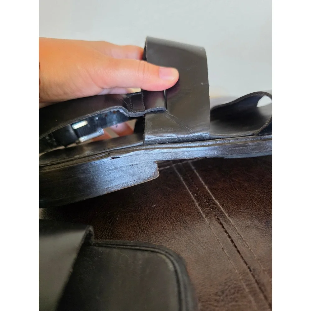 Gucci Black Leather Square Toe Minimalist‎ Buckle Slingback Sandals sz 7.5D